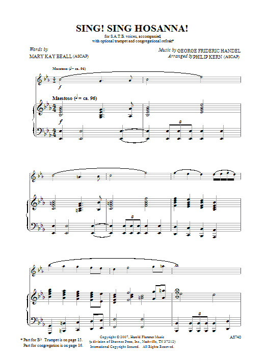 George Frideric Handel Sing! Sing Hosanna! Sheet Music