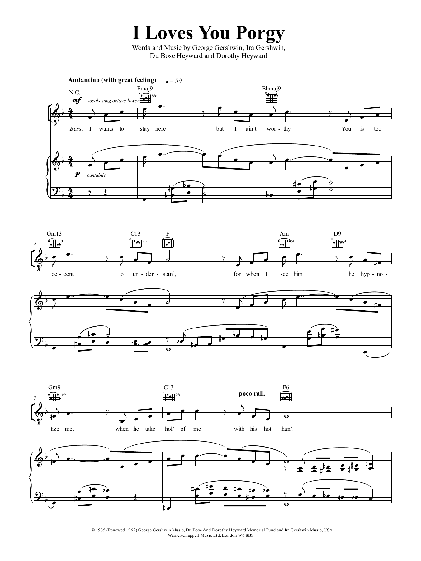 George Gershwin I Loves You, Porgy (from Porgy And Bess) Sheet Music