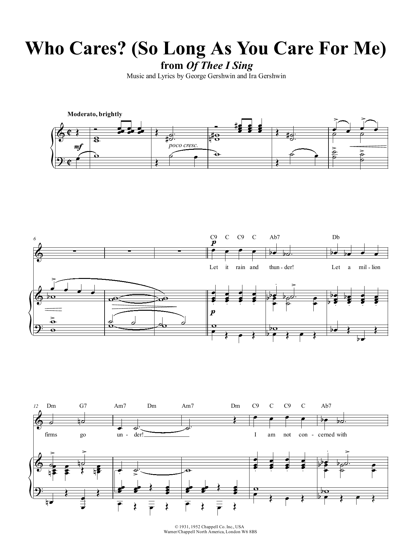 George Gershwin Who Cares? (So Long As You Care For Me) Sheet Music