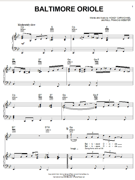 George Harrison Baltimore Oriole Sheet Music