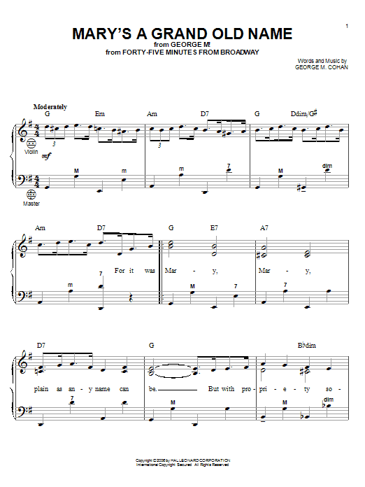 George M. Cohan Mary's A Grand Old Name Sheet Music