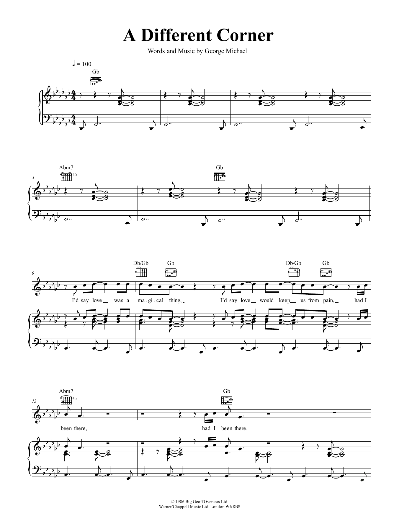 George Michael A Different Corner Sheet Music