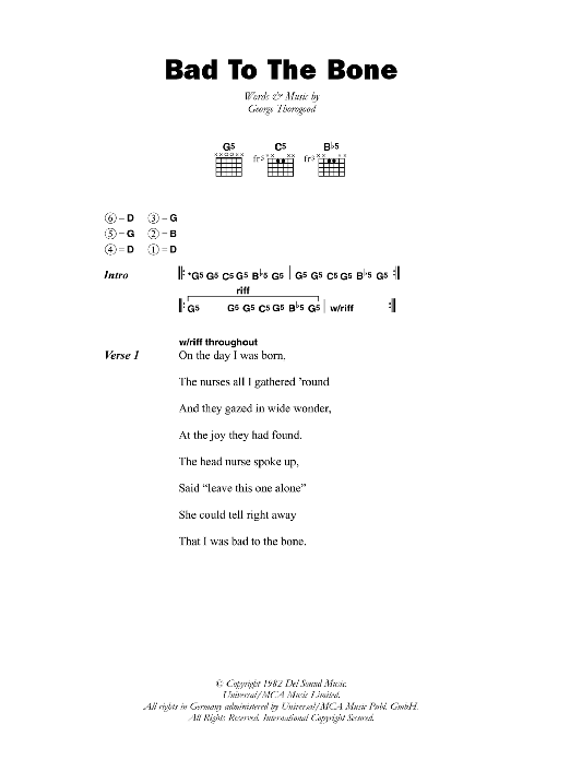 George Thorogood Bad To The Bone Sheet Music