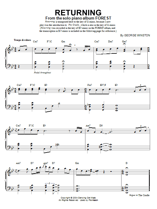 George Winston Returning Sheet Music