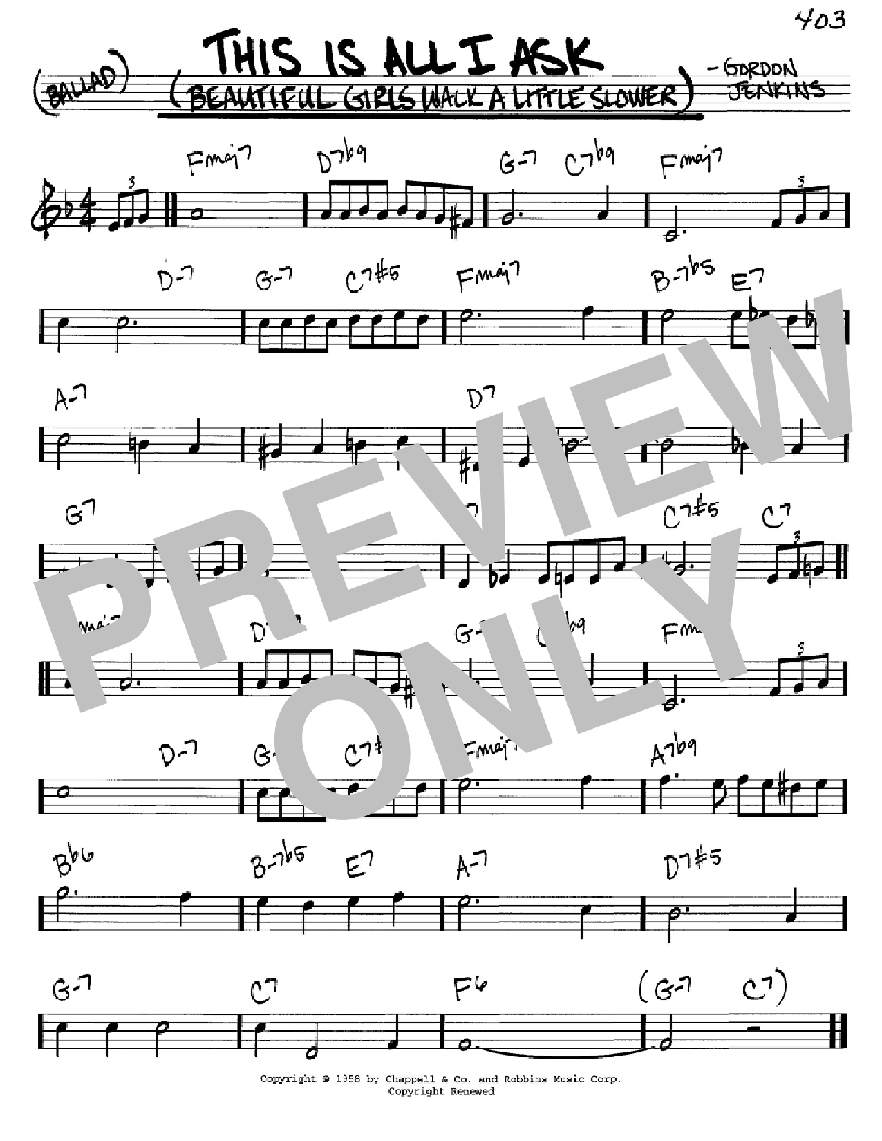 Gordon Jenkins This Is All I Ask (Beautiful Girls Walk A Little Slower) Sheet Music