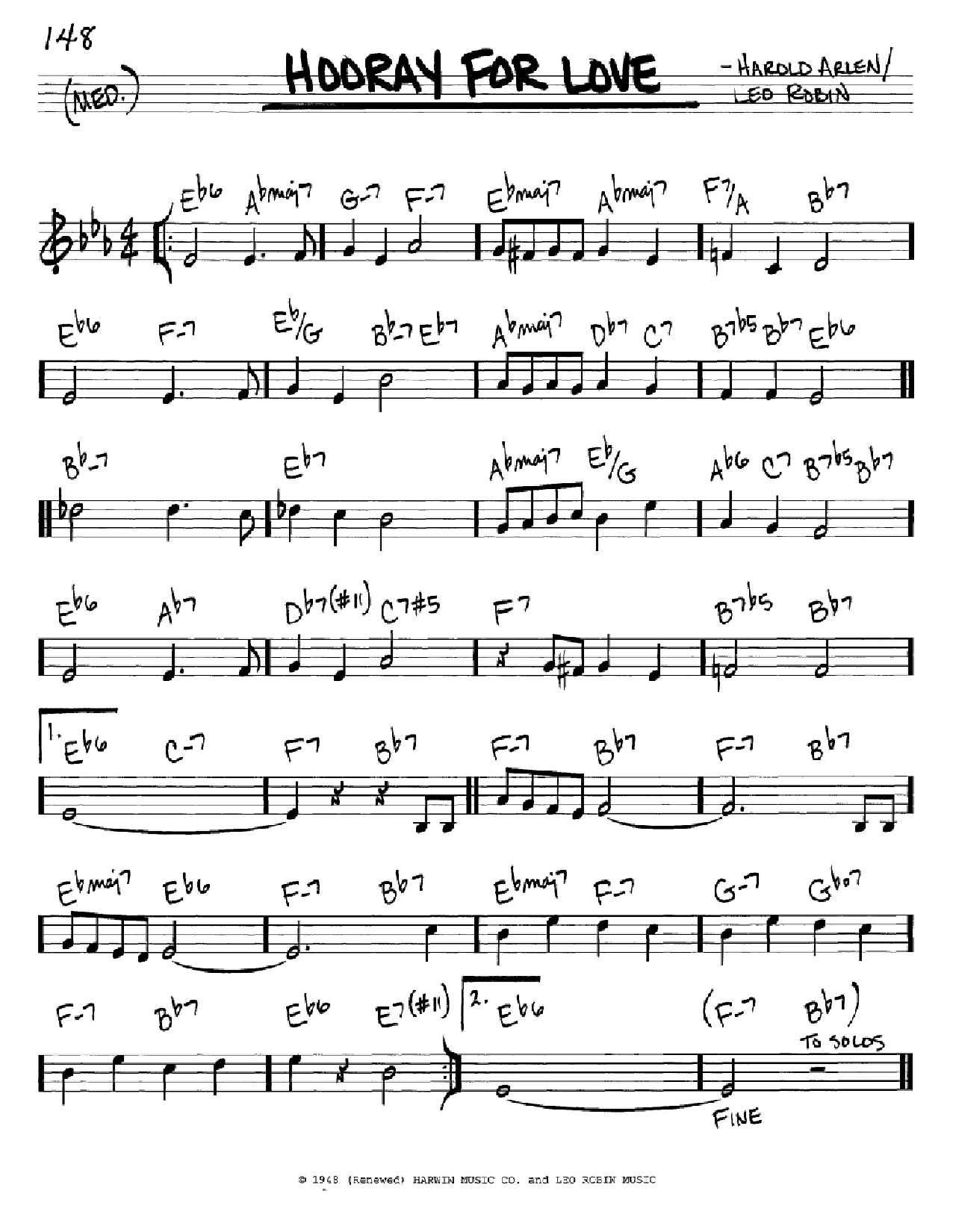 Harold Arlen Hooray For Love Sheet Music