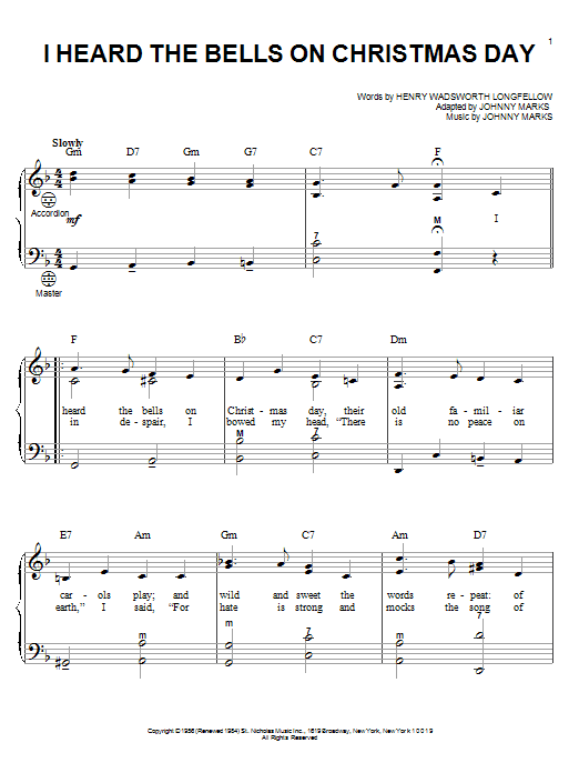 Henry Wadsworth Longfellow I Heard The Bells On Christmas Day Sheet Music