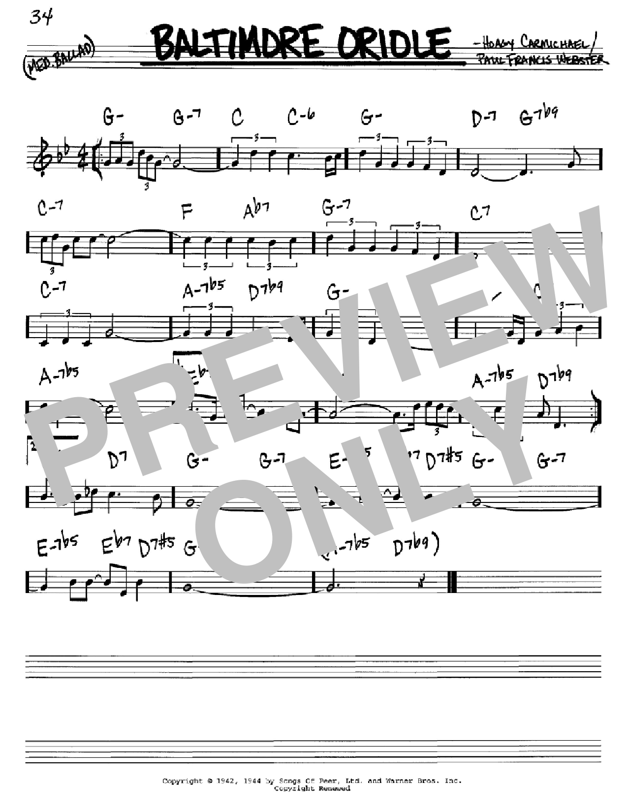 Hoagy Carmichael Baltimore Oriole Sheet Music
