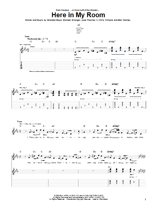 Incubus Here In My Room Sheet Music