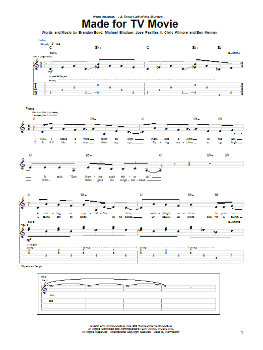 Incubus Made For TV Movie Sheet Music