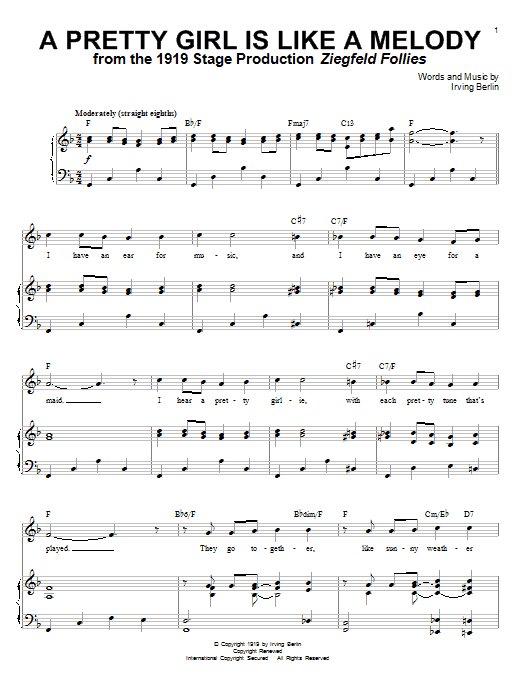Irving Berlin A Pretty Girl Is Like A Melody Sheet Music