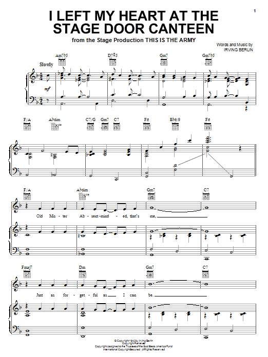 Irving Berlin I Left My Heart At The Stage Door Canteen Sheet Music