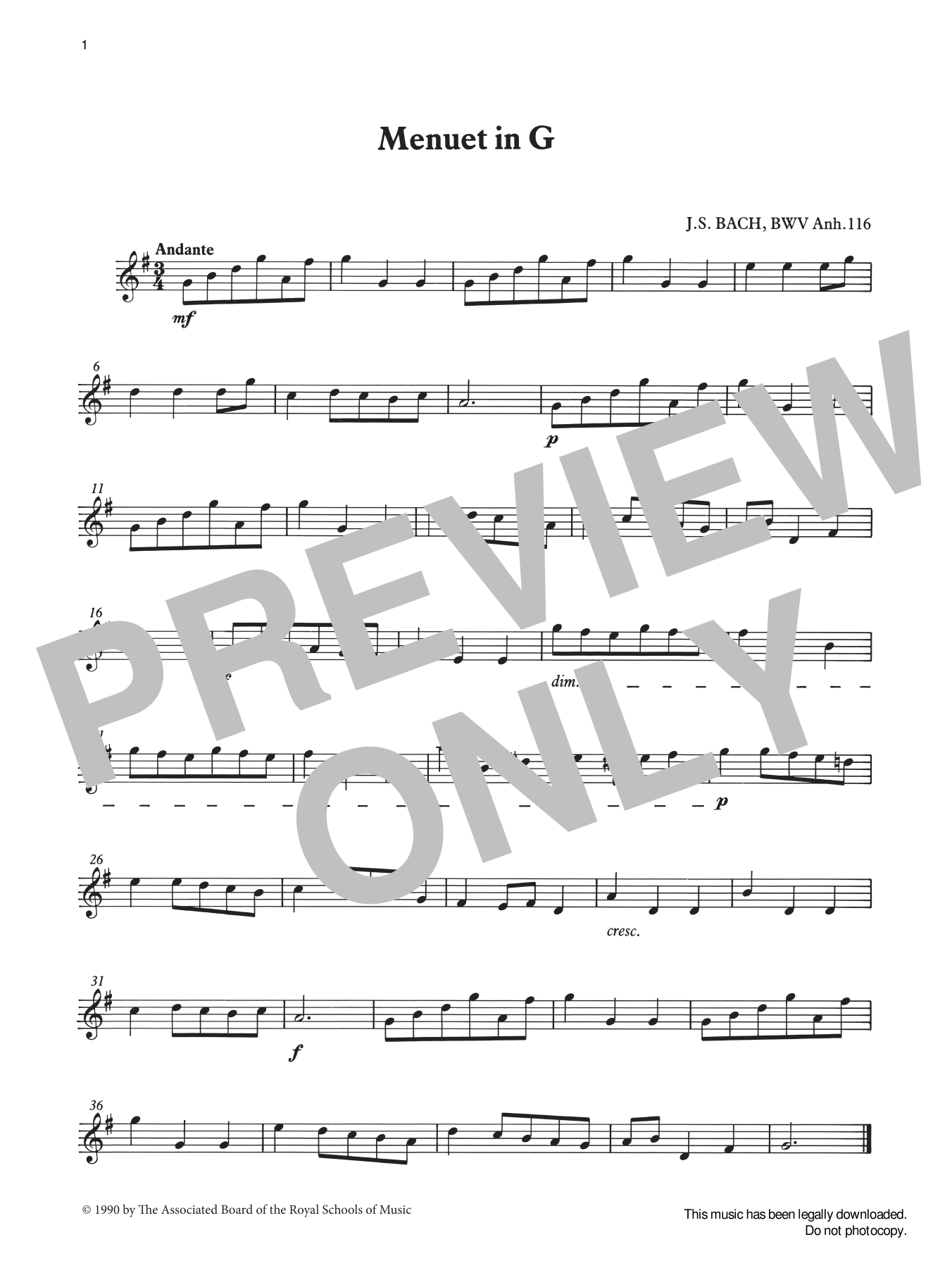 J. S. Bach Menuet in G (score & part) from Graded Music for Tuned Percussion, Book I Sheet Music