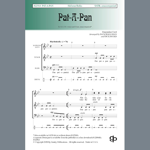 Easily Download Jack Halloran & Dick Bolks Printable PDF piano music notes, guitar tabs for SATB Choir. Transpose or transcribe this score in no time - Learn how to play song progression.