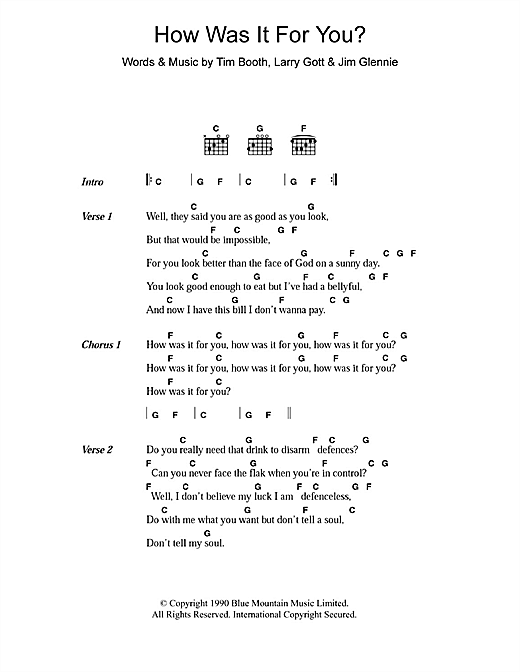James How Was It For You? Sheet Music