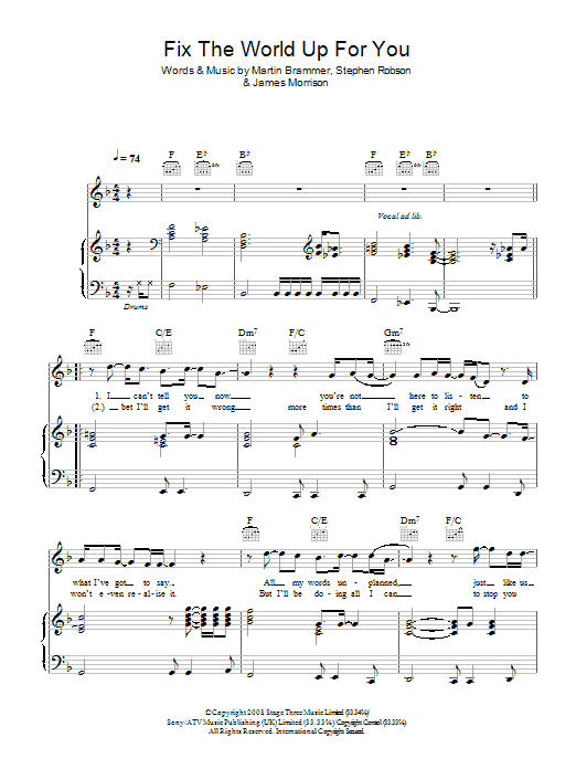 James Morrison Fix The World Up For You Sheet Music
