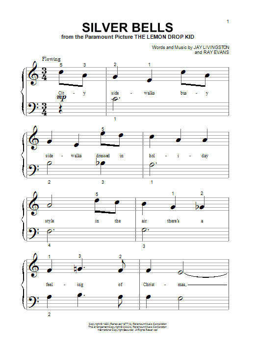 Jay Livingston 'Silver Bells' sheet music, chords, lyrics