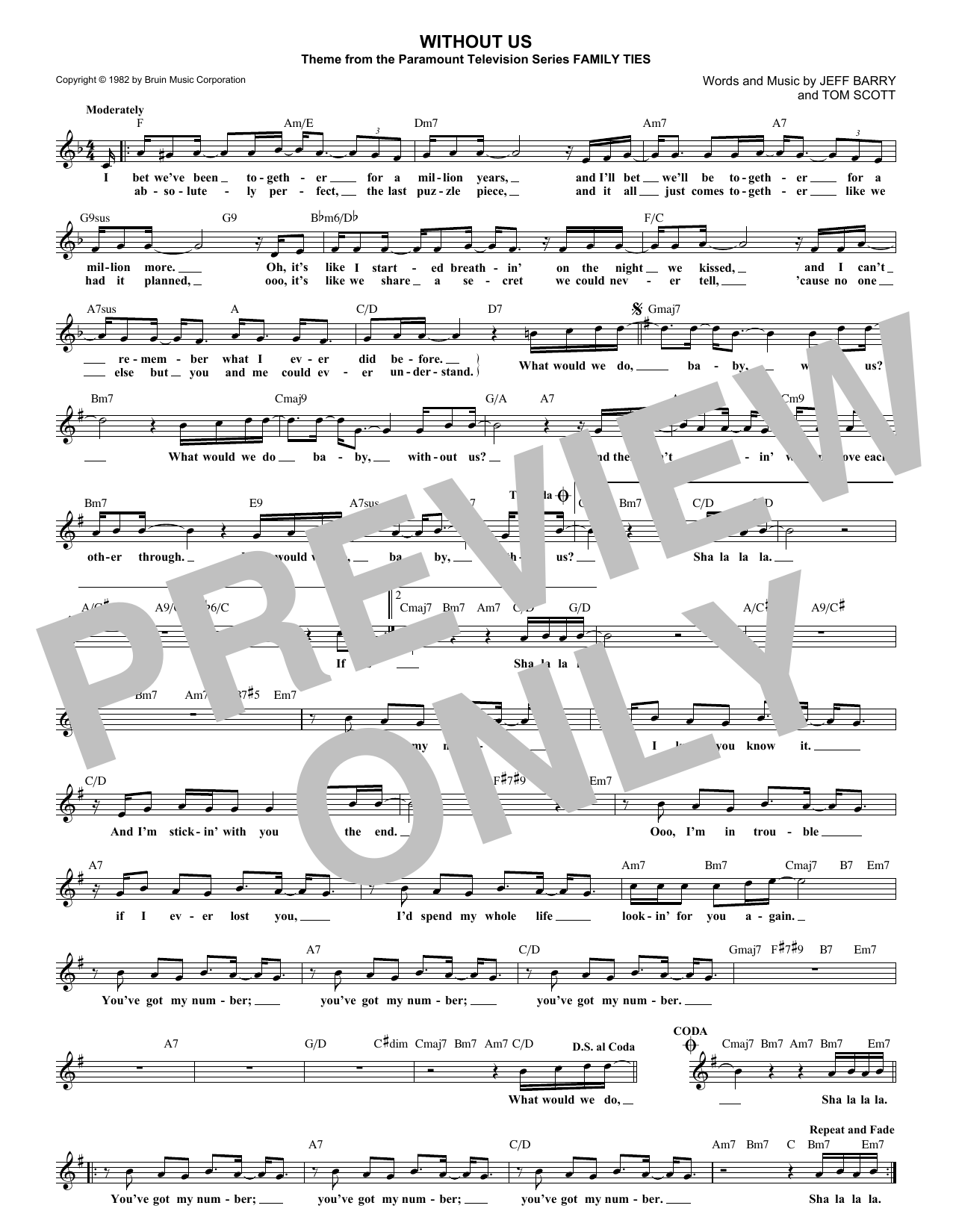 Jeff Barry 'Without Us (from Family Ties)' sheet music, chords, lyrics