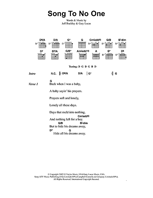 Jeff Buckley Song To No One Sheet Music