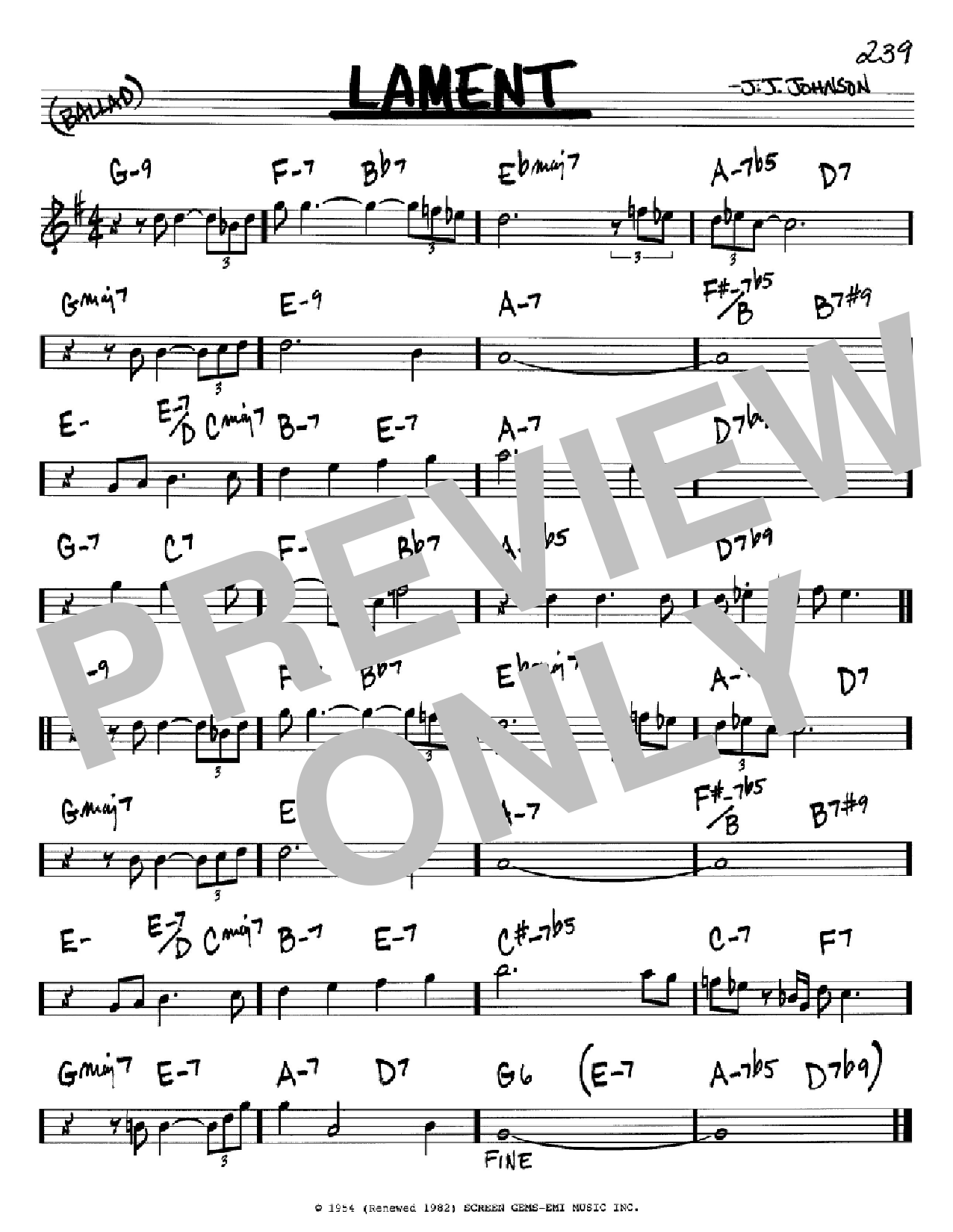 J.J. Johnson Lament Sheet Music