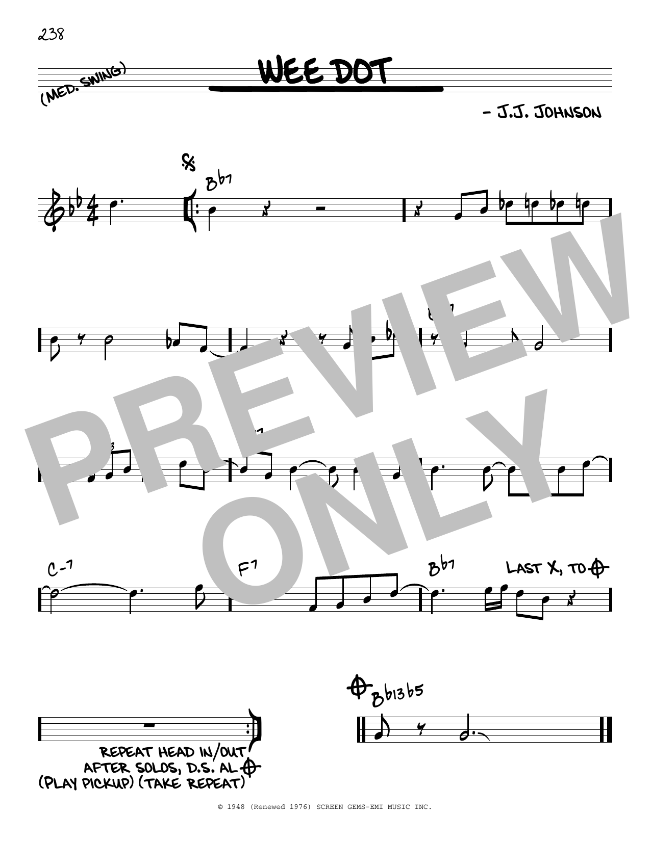 J.J. Johnson Wee Dot Sheet Music