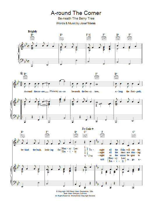 Jo Stafford A-round The Corner (Be-neath The Berry Tree) Sheet Music