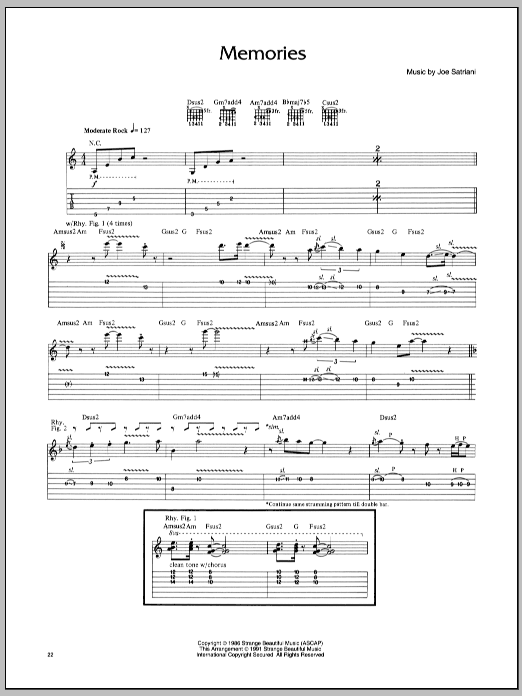 Joe Satriani Memories Sheet Music