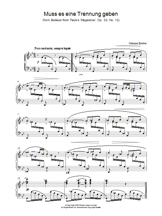 Johannes Brahms Muss es eine Trennung geben (from Ballads from Tieck's 'Magelone', Op. 33, No. 1 Sheet Music