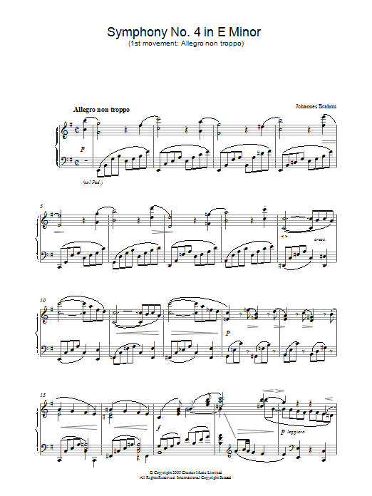 Johannes Brahms Symphony No. 4 in E Minor (1st movement: Allegro non troppo) Sheet Music