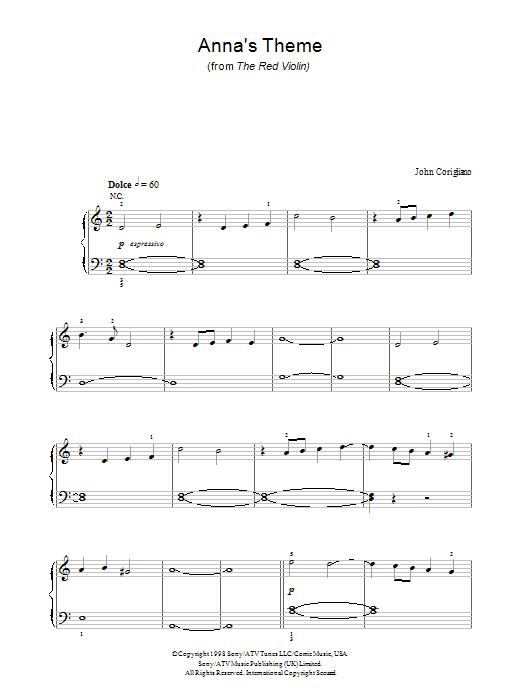 John Corigliano Anna's Theme (from The Red Violin) Sheet Music