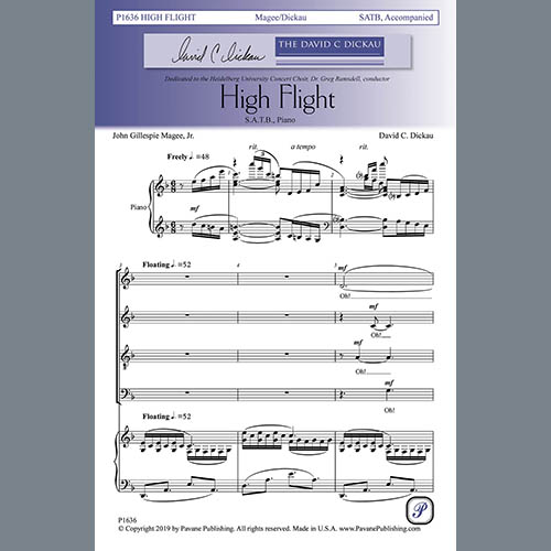 Easily Download John Gillespie Magee, Jr. and David C. Dickau Printable PDF piano music notes, guitar tabs for SATB Choir. Transpose or transcribe this score in no time - Learn how to play song progression.