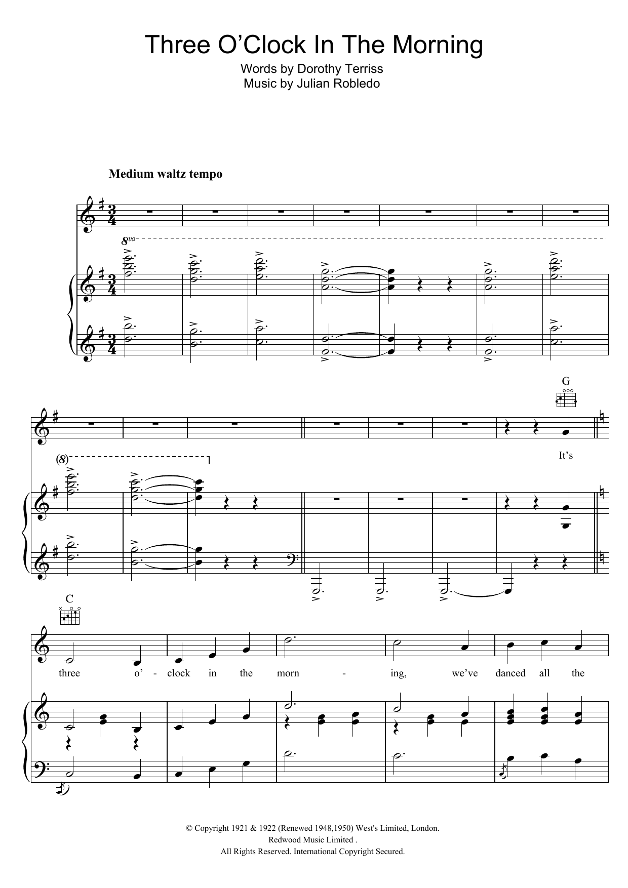 John McCormack Three O'Clock In The Morning Sheet Music