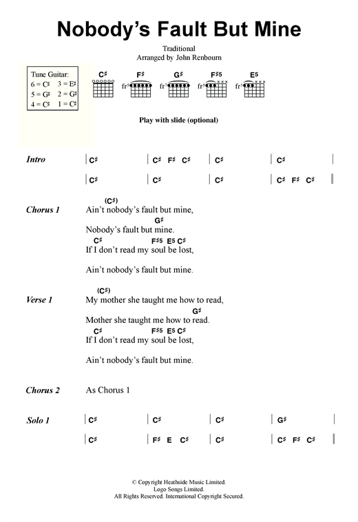 John Renbourn Nobody's Fault But Mine Sheet Music