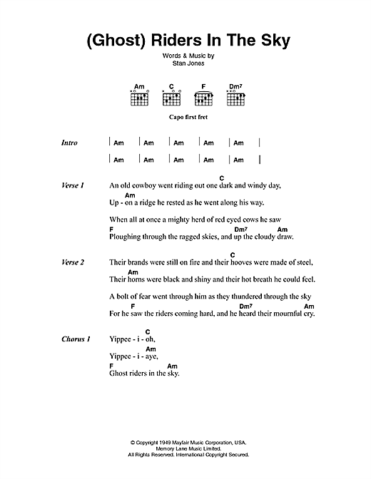 Johnny Cash Ghost Riders In The Sky Sheet Music