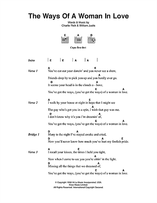 Johnny Cash The Ways Of A Woman In Love Sheet Music
