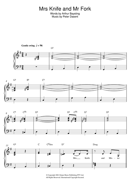Justine Clarke Mrs Knife and Mr Fork Sheet Music