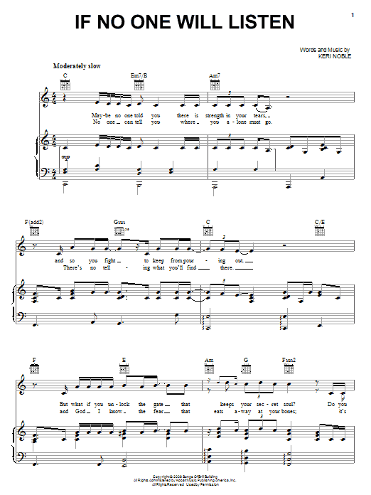 Kelly Clarkson If No One Will Listen Sheet Music