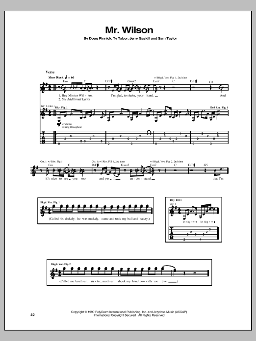 King's X Mr. Wilson Sheet Music