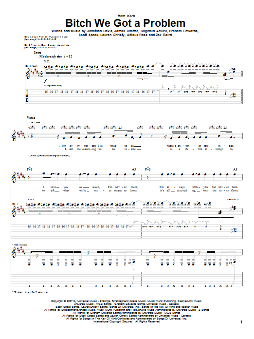 Korn Bitch We Got A Problem Sheet Music