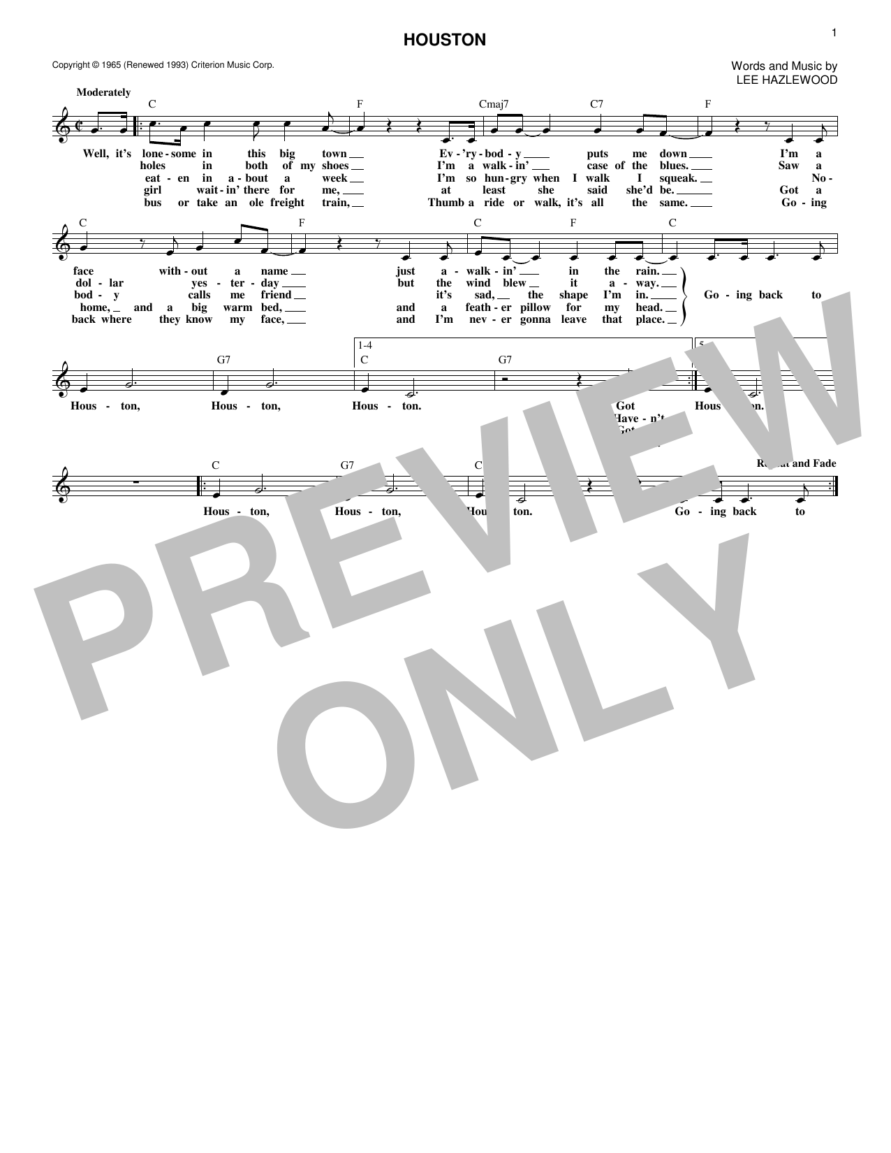Lee Hazlewood Houston Sheet Music