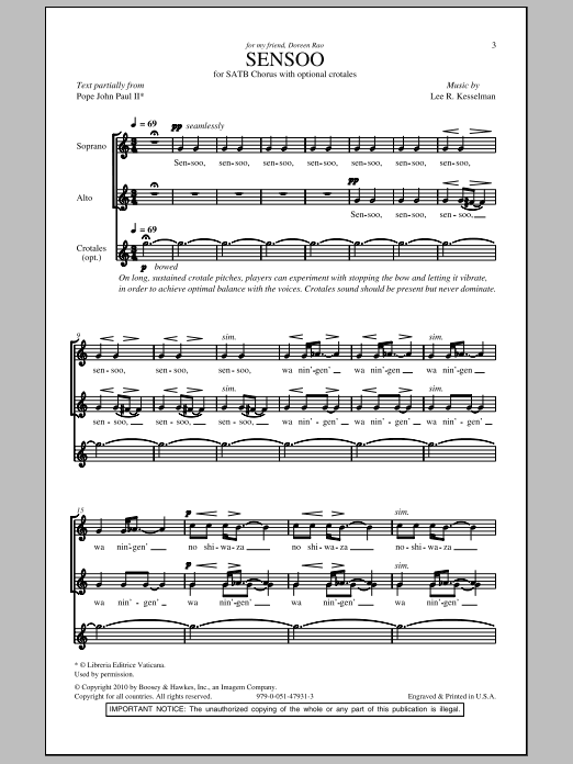 Lee R. Kesselman Sensoo Sheet Music