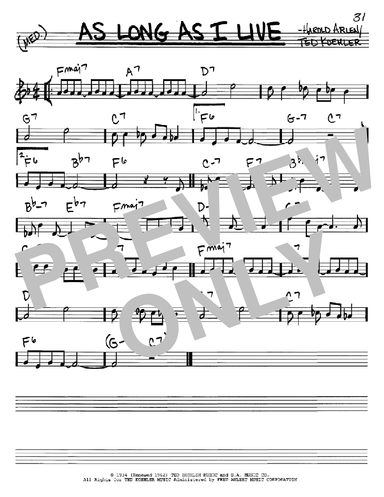 Lena Horne As Long As I Live Sheet Music