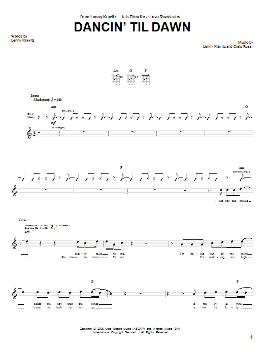 Lenny Kravitz Dancin' Til Dawn Sheet Music