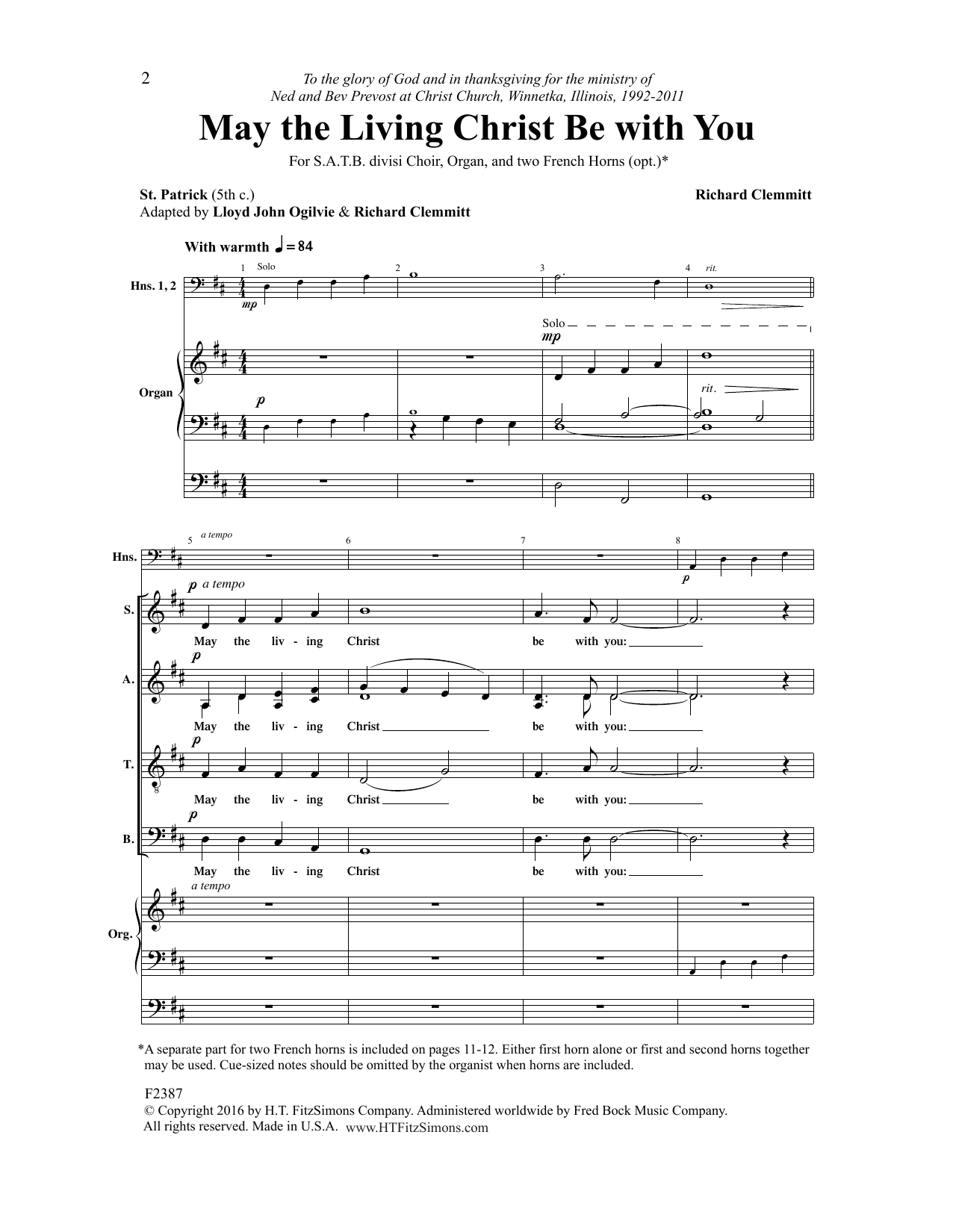 Lloyd John Ogilvie May the Living Christ Be with You Sheet Music