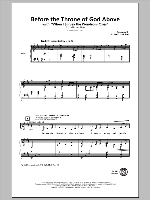 Lloyd Larson Before The Throne Of God Above Sheet Music