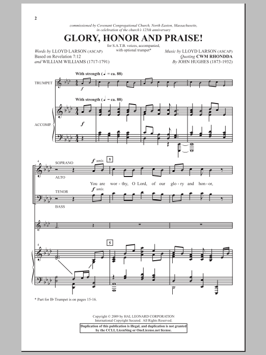 Lloyd Larson Glory, Honor And Praise Sheet Music