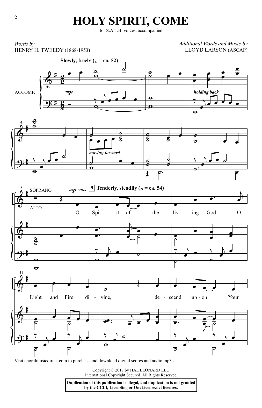 Lloyd Larson Holy Spirit, Come Sheet Music