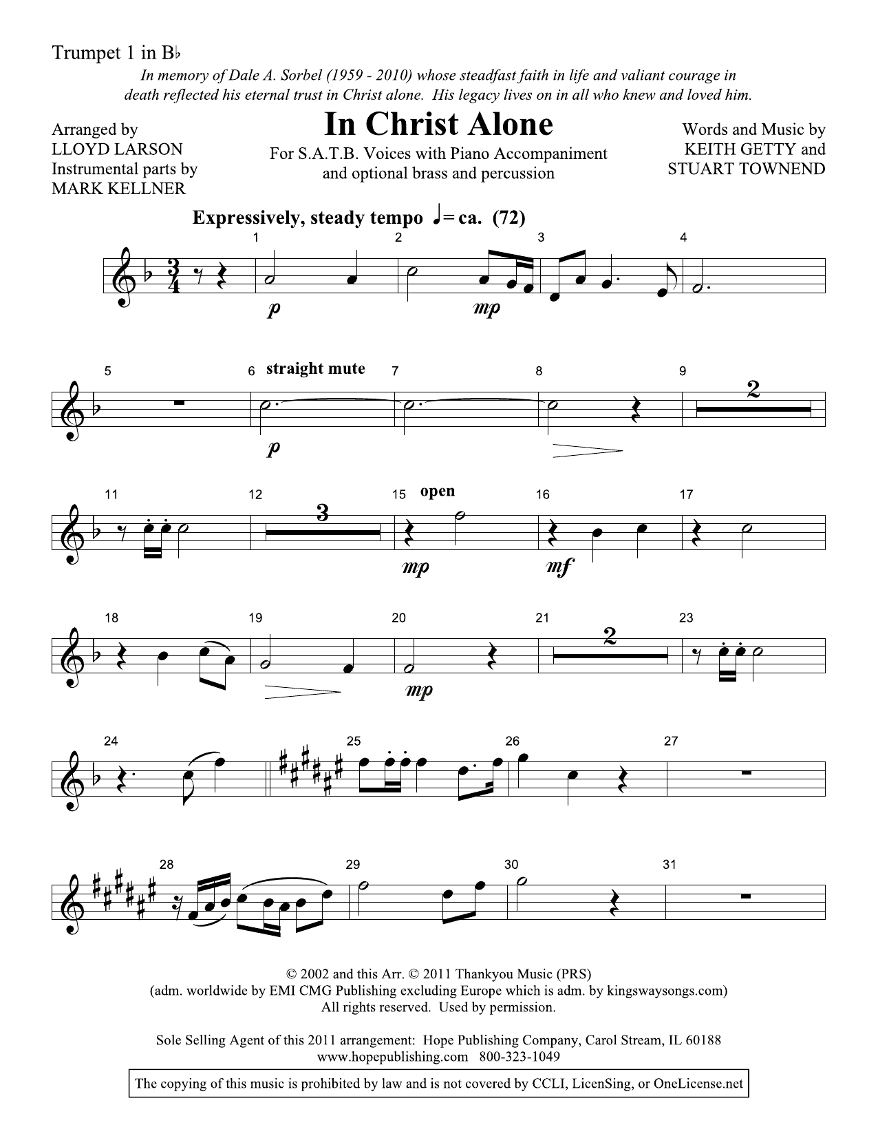 Lloyd Larson In Christ Alone - Bb Trumpet 1 Sheet Music
