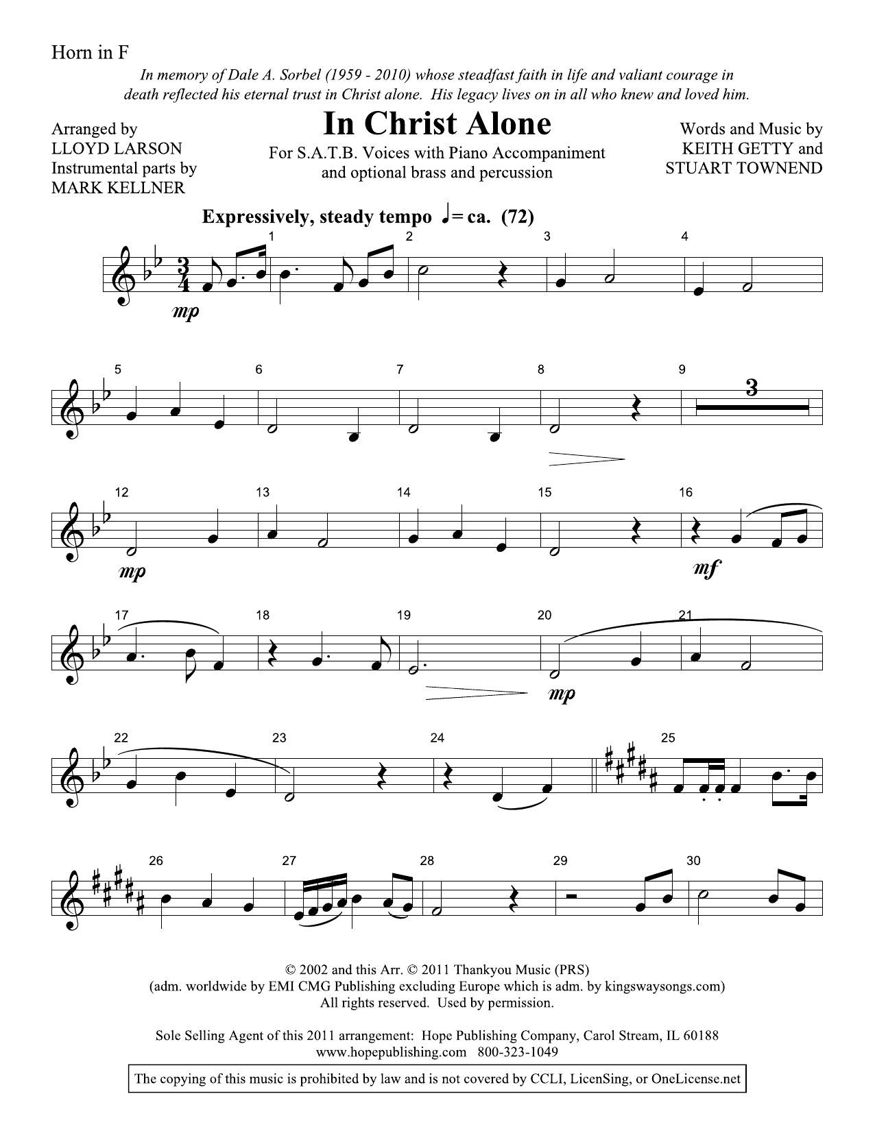 Lloyd Larson In Christ Alone - Horn Sheet Music