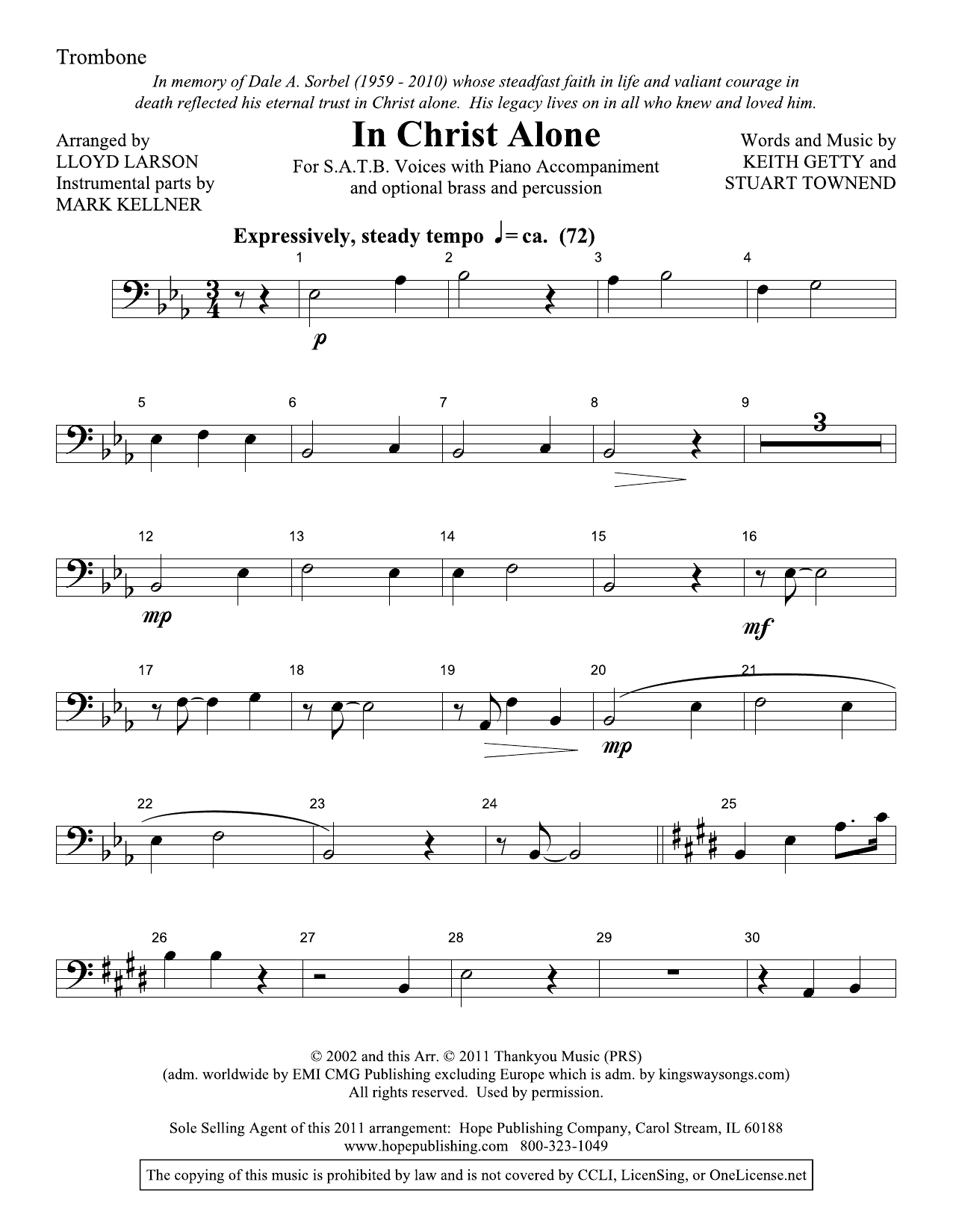 Lloyd Larson In Christ Alone - Trombone Sheet Music